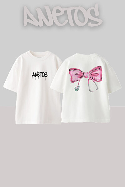 Anetos Rucsac cu design cu panglică cu imprimeu Bumbac Alb supradimensionat t...