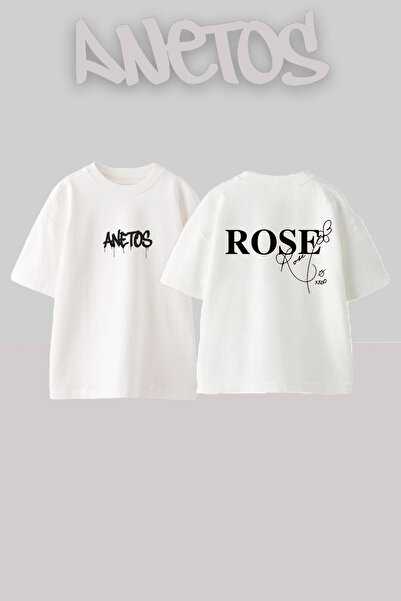 Anetos Blackpink Rose 2 Design cu imprimeu pe spate Tricou Oversize din bumba...