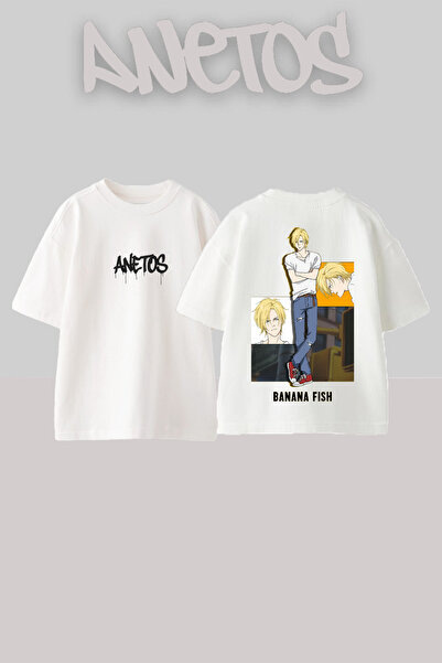 Anetos Banana Fish 2 Design Back cu imprimeu Bumbac Alb supradimensionat tricou