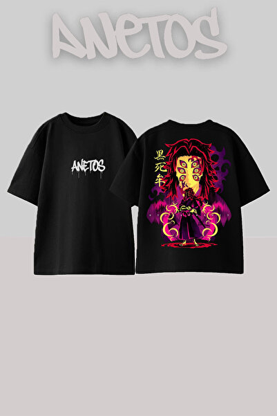 Anetos Demon Slayer 29 Design Spate cu imprimeu Bumbac Negru supradimensionat...