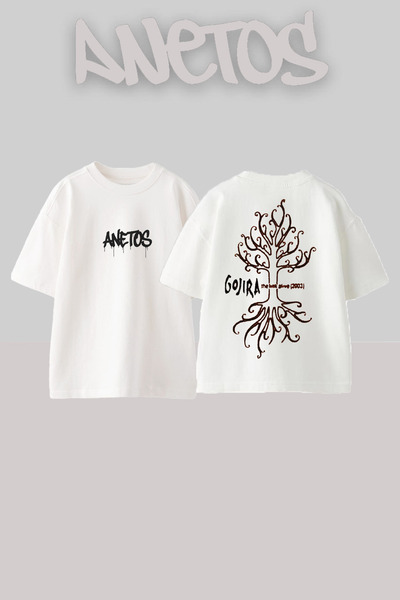 Anetos Gojira 8 Design Back cu imprimeu Bumbac Alb supradimensionat tricou