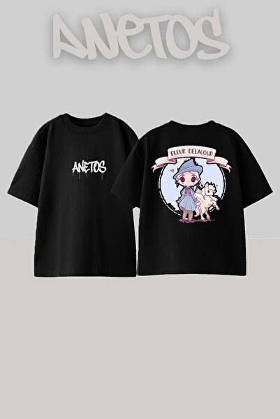 Anetos Μπλουζάκι Fleur Delacour Design Back με τύπωμα Cotton Black oversized