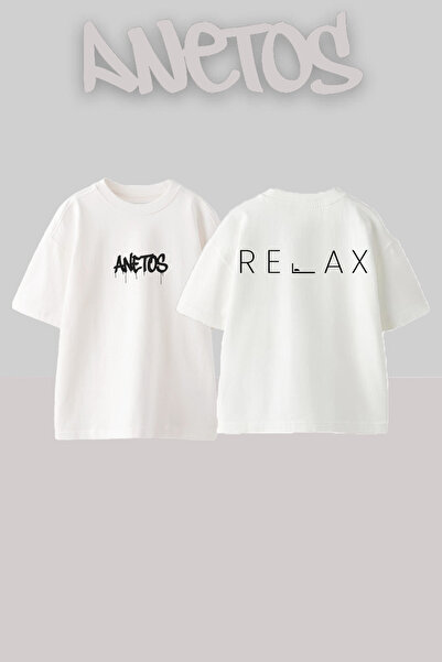 Anetos Relax 1 Design Spate cu imprimeu Bumbac Alb supradimensionat tricou