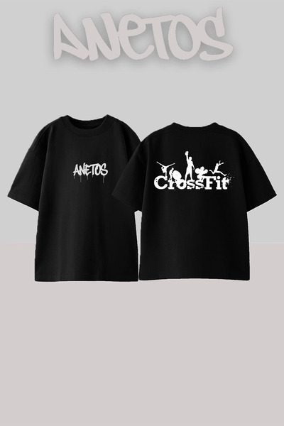 Anetos Μαύρο Oversize T-shirt Crossfit με Σχεδίαση και Τύπωμα στην Πλάτη