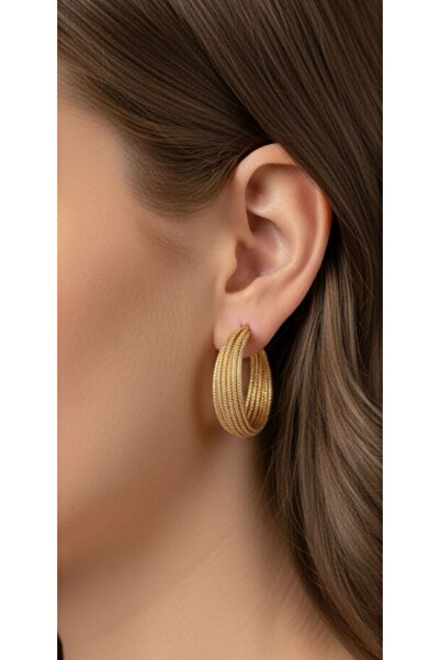 bettin tasarım Xuping 14K Altın Kaplama Rose Gold Çoklu Tel Kalın Hasır Model Kadın Çelik Küpe