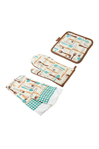 Dania Kitchen set, towel, heat holder and heat insulation made of high-quality cotton fabric, multi-colored