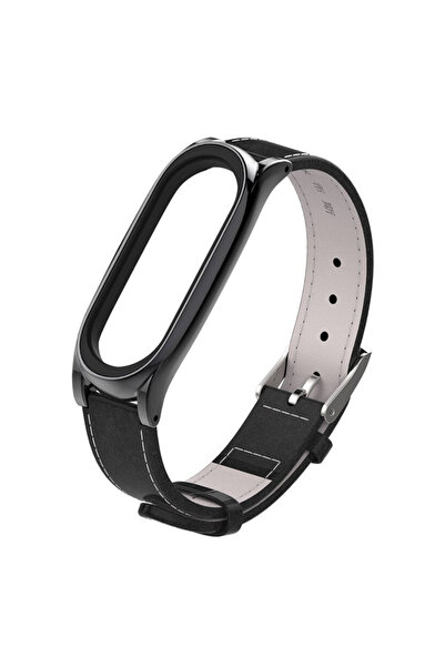 Other Curea din piele pentru Xiaomi Mi Band 3/4 - Neagră