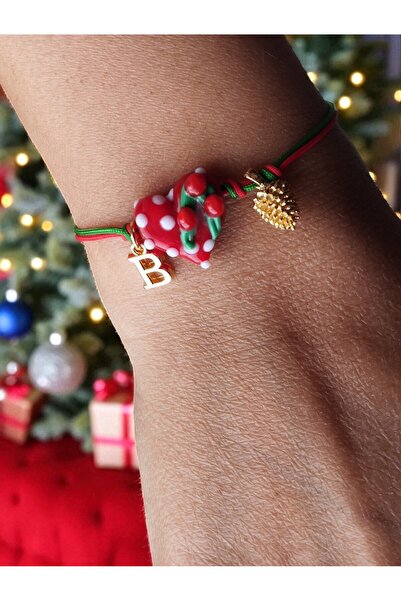Amabel Jewelerys Murano Glass Heart and Pine Tree Figured Letter Bracelet wit...