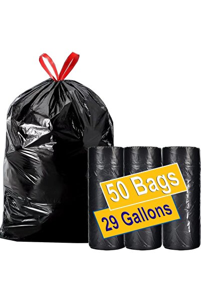 Purfix أكياس قمامة برباط من بورفكس، 50 كيسًا سعة 30 جالونًا، أكياس قمامة للاس...