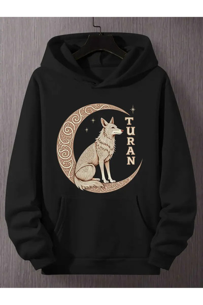 İSMTEXS 3 iplik Şardonlu Ünisex Rahat Kullanım Turan Yazılı Hilal Ve Kurt Temalı Baskılı sweatshirt