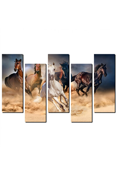 Generic Wall panel - Colorful horses running - 538 - divided into five graduated pieces - 2