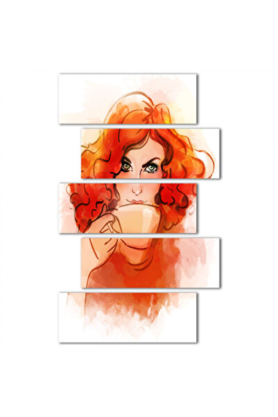Generic Wall panel - Girl drinking coffee - 1530 - divided into five graduated pieces - 2