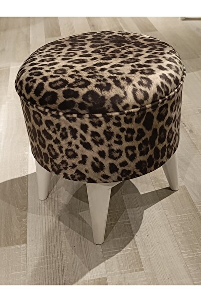 Store MERCAN MOBİLYA LEOPAR DESENLİ PUF BENCH BEYAZ AYAK 43 CM