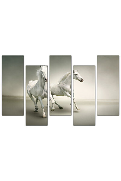 Generic Wall panel - White horses - 938 - divided into five graduated pieces - 2