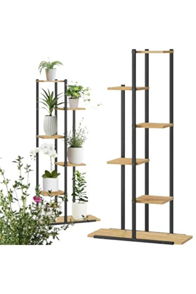 JollyMag Suport pentru ghivece de flori și plante, raft modern, negru și maro, JollyMag, mărimea 16 JBR, 113 x 60 x 20