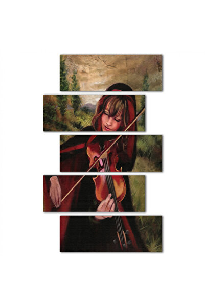 Generic Wall panel - Girl in red dress playing the violin - 1524 - divided into five graduated pieces - 2