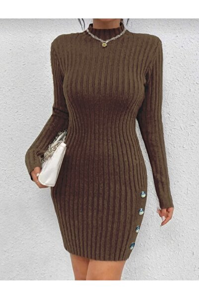 SolQ Φόρεμα με κορδόνια με λεπτομέρεια με κουμπιά, άνετο γιακά δικαστή