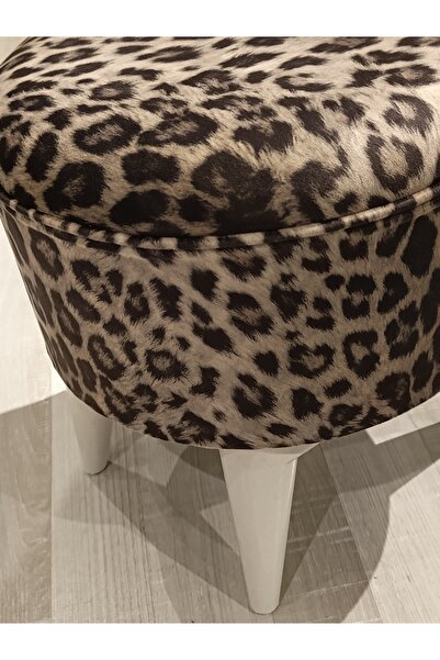 Store MERCAN MOBİLYA LEOPAR DESENLİ PUF BENCH BEYAZ AYAK 43 CM