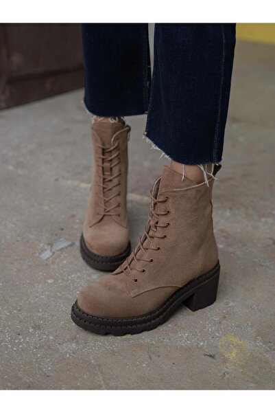 ECENİN BUTİĞİ Nokka Camel Süet Hakiki Deri Kadın Bot
