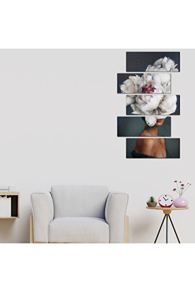 Generic Wall panel - Woman and white roses - 30047 - divided into five graduated pieces - 2