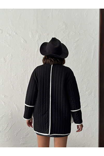 VELZANA Women's Plush Pocket Detailed Quilted Cardigan - Black