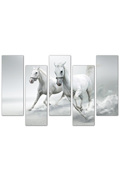 Generic لوحه جداريه - خيول بيضاء تركض - ٩٣٩ - مقسمه خمسة قطع متدرجه - 2