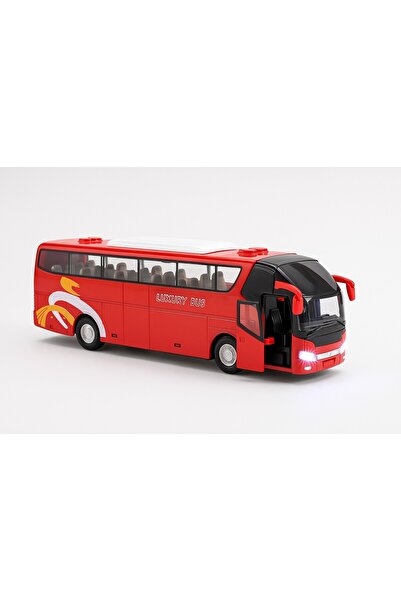 TOYFEST Luxury Lighted Sound Doors and Soft Rubber Opening Luggage Compartment Tour Holiday Bus 15 cm - Red
