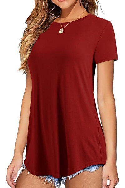 Amoretu Amurito Women's Summer Round Neck Slim Fit Short Sleeve Casual Long Blouse