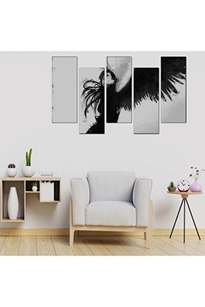 Generic Wall panel - Woman in a black dress and wing - 1142-f - divided into five graduated pieces - 2