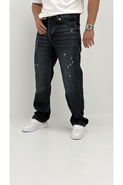 byediz Nora Baggy Denim Koyu Mavi Lazer Detaylı Erkek Jean Pantolon