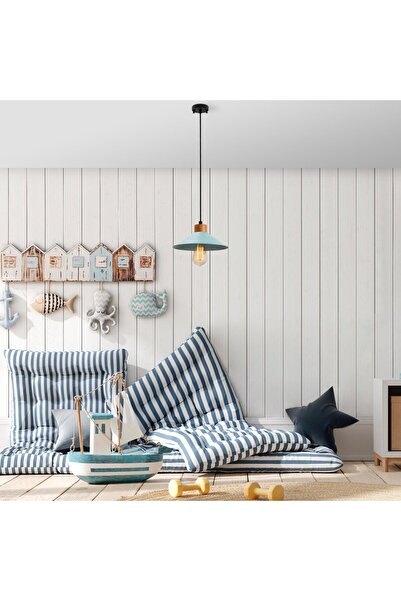 MOİRA Konik Retro Tekli Sarkıt Avize Turkuaz, Modern Dekoratif Metal Sıvama T...