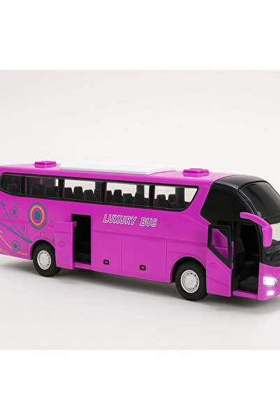 TOYFEST Luxury Lighted Sound Doors and Luggage Opening Soft Rubber Wheels Tour Holiday Bus 15 cm - Pink