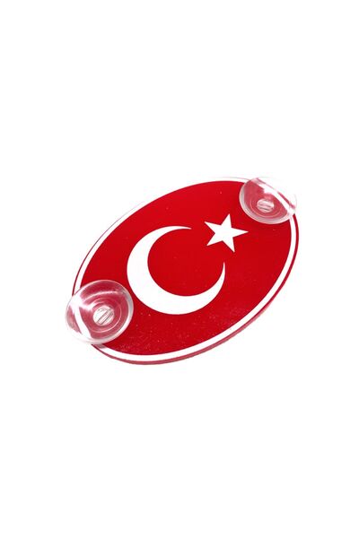 Genel Markalar Turkiye Bayrakli Kirmizi Oval Vantuzlu Pleksi Cam Susu Beyaz 1...