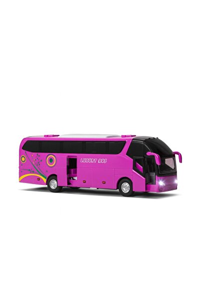 TOYFEST Luxury Lighted Sound Doors and Luggage Opening Soft Rubber Wheels Tour Holiday Bus 15 cm - Pink