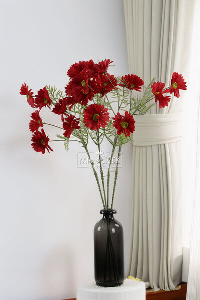 Yapay Çiçek Deposu Yapay Çiçek 5 Çiçekli iskandinav Papatya Dalı 80 cm Kırmızı YCD-311