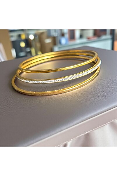 stainless steell 3'lü Zirkon Taş Paslanmaz Çelik Ajda Bilezik