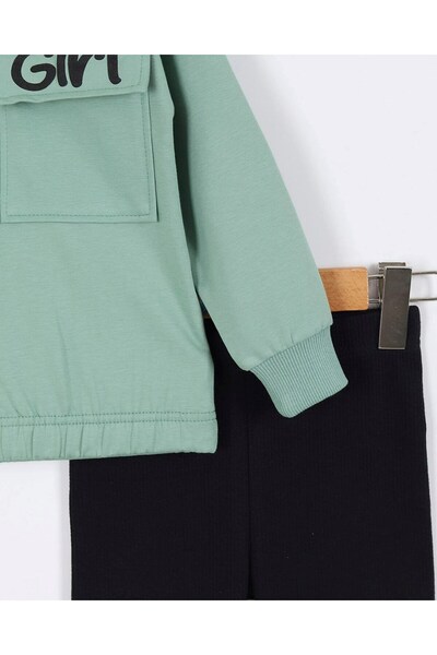 VOY KİDS Girl's Pocket Detailed Green 6-7-8-9-10 Years Old Seasonal Leggings Tracksuit Set