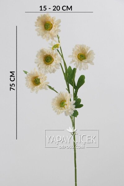 Yapay Çiçek Deposu Yapay Çiçek 6 Çiçekli Fransız Gerberası Dalı 75 cm Krem YCD-309