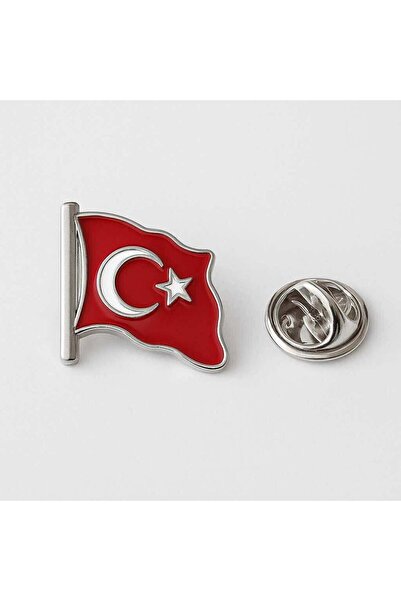 Herşey Nota Ay Yıldız Türk Bayrağı Yaka Rozeti Gümüş 2x2 cm Parlak Dalgalı Me...