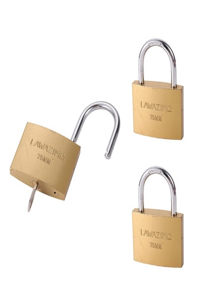 Lawazim مجموعة أقفال نحاسية - 3 قطع 75 مم - أقفال متينة مزودة بمفتاح للبوابات والخزائن وصناديق الأدوات