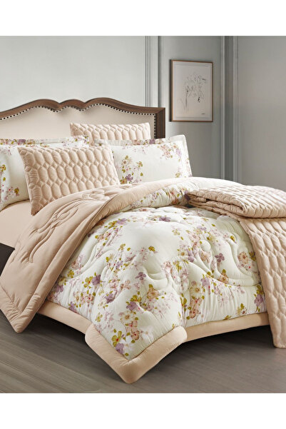 Generic طقم لحاف سرير مزهر من 7 قطع - لحاف مبطن 240 × 260 سم مع غطائي وسادة وغطائي وسادة، مقاس 240 × 260 سم