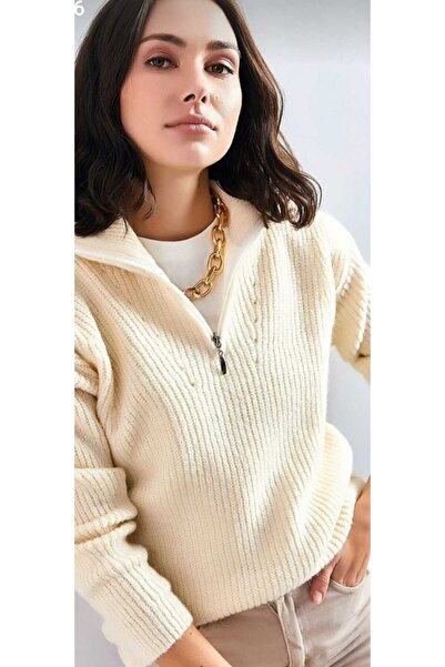 trivvy Pulover de damă cu guler cu fermoar