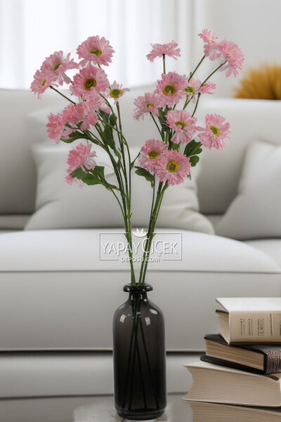 Yapay Çiçek Deposu Yapay Çiçek 6 Çiçekli Fransız Gerberası Dalı 75 cm Açık Pembe YCD-309