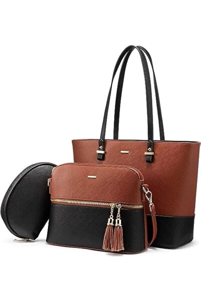 Jiffy PU Leather Women Multipurpose Carry Tote Crossbody Satchel Purse Clutch Handbag Set of 3 for