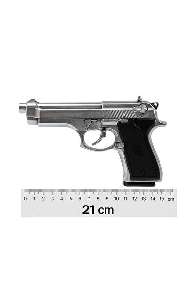 seymenbıçakçılık Gerçek Boy 21 cm Metal Tabanca Şeklinde Çakmak – Silver Renk, Gazlı, Alevli, Koleksiyonluk Hediyelik