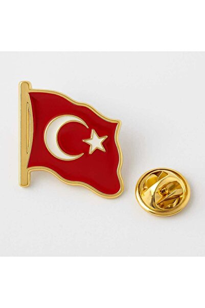 Herşey Nota Ay Yıldız Türk Bayrağı Yaka Rozeti Gold 2x2 cm | Parlak Dalgalı B...
