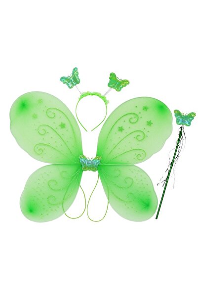 THK Accesorii pentru copii, Aripi de fluture verzi THK®, baghetă magică, coro...