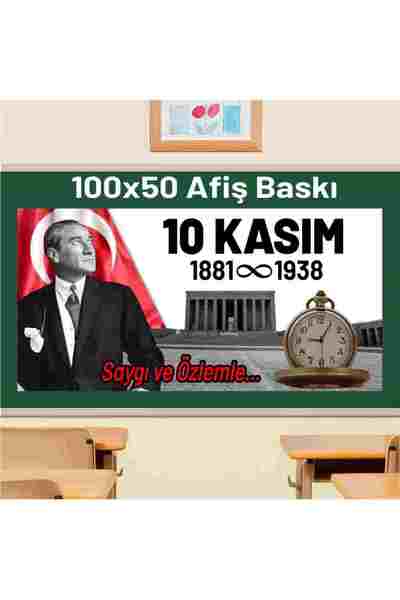 Göktuğ Hediyelik 10 Kasım Atatürk'ü Anma Afişi 100x50 cm | Dilital Baskı Kağı...