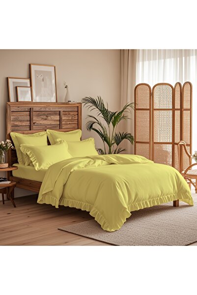 kesenegore 4 Piece Elastic Sheet Ranforce Cotton Fabric Ruffled Double Duvet Cover Set