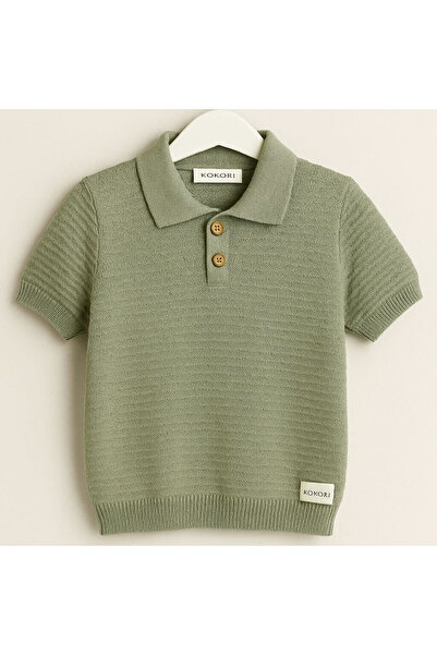 KOKORI KIDS Knitwear Polo Neck |   100% Cotton |   Soft Textured |   Breathable and Stylish Design-Green